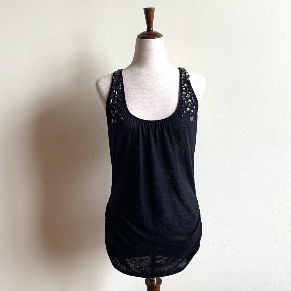LaROK Jewel-accented black rocker tank top - Embellished - XS - Extra small